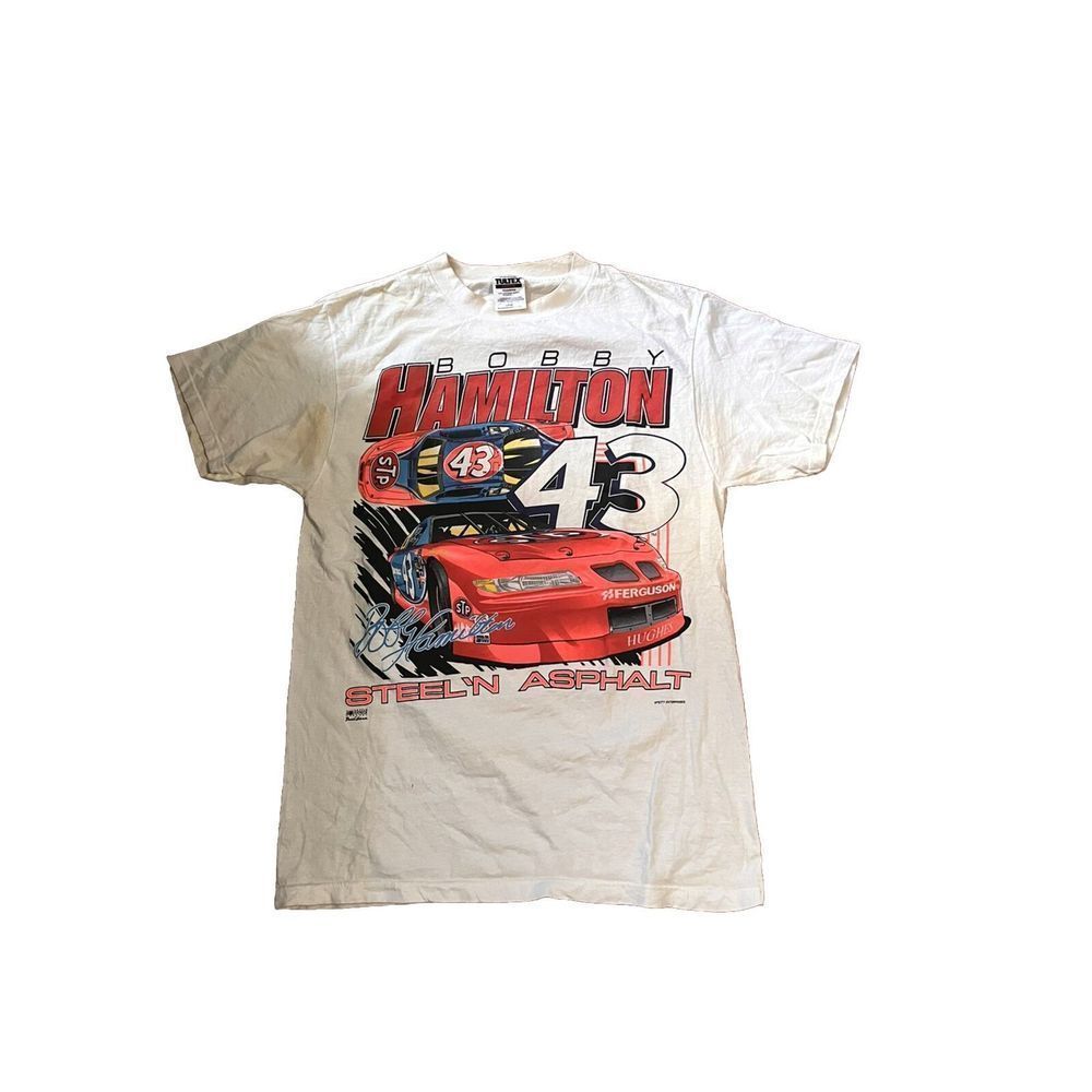 VTG 90s Bobby Hamilton Nascar Sport Racing Team T-Shirt White Size Large